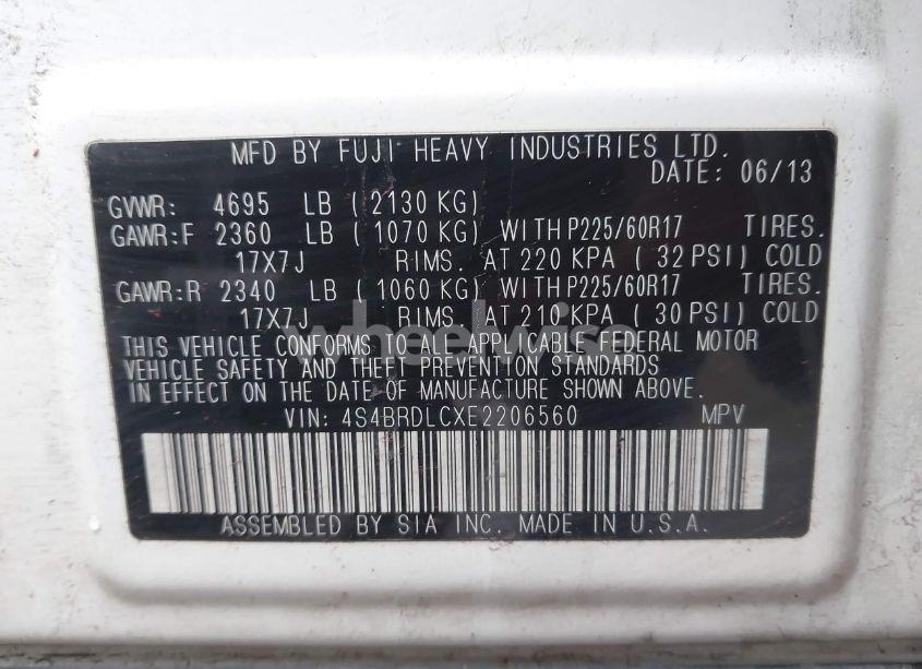 Photo 9 of 2014 Subaru Outback 3.6R LIMITED (VIN 4S4BRDLCXE2206560)