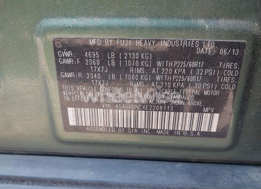 Photo 9 of 2014 Subaru Outback 3.6R LIMITED (VIN 4S4BRDNCXE2208113)