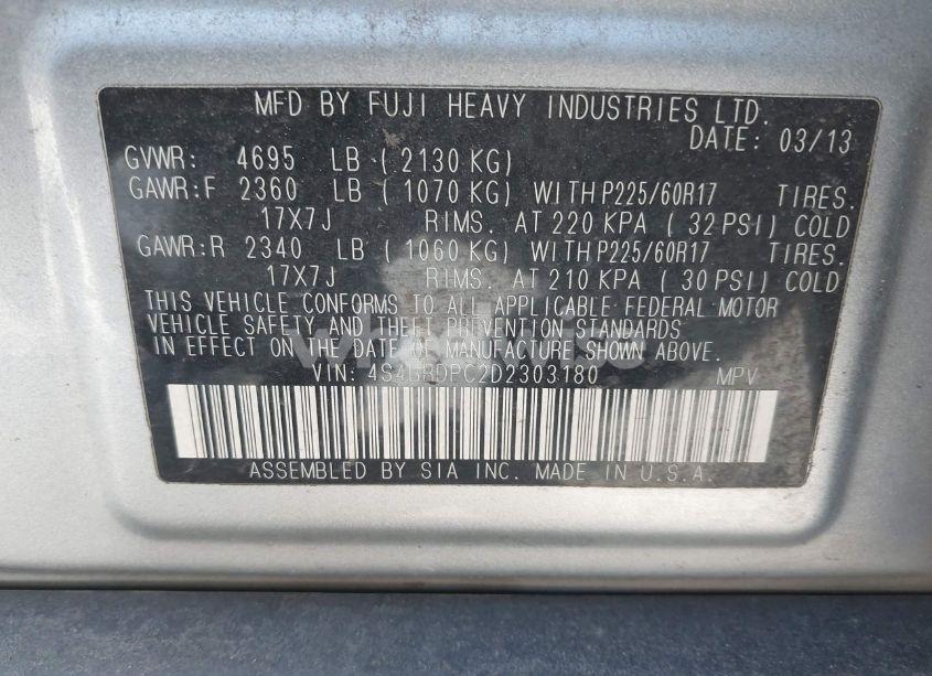 Photo 9 of 2013 Subaru Outback 3.6R LIMITED (VIN 4S4BRDPC2D2303180)