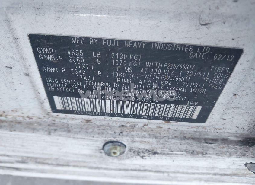 Photo 9 of 2013 Subaru Outback 3.6R LIMITED (VIN 4S4BRDPC4D2286124)