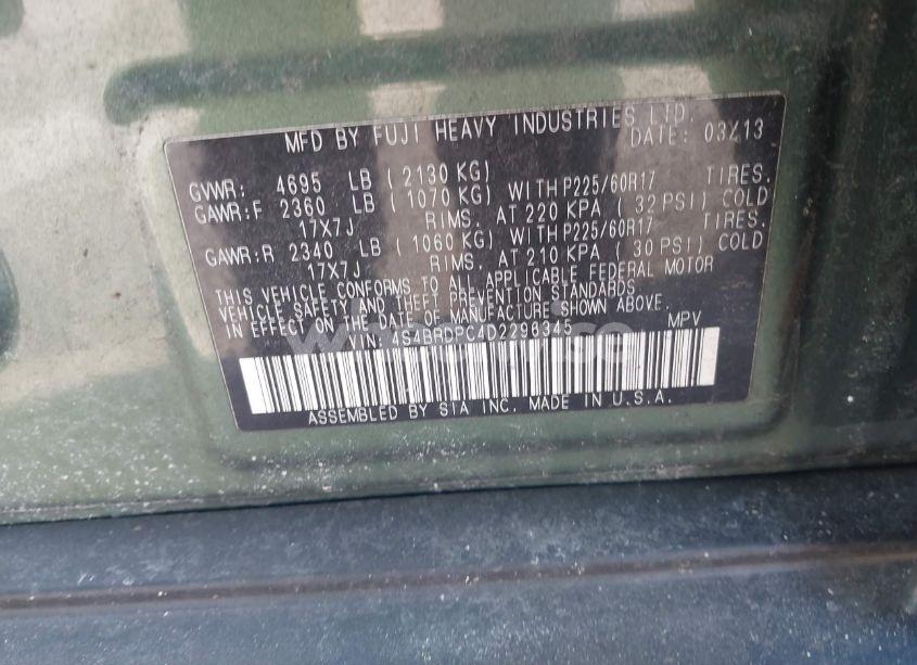 Photo 9 of 2013 Subaru Outback 3.6R LIMITED (VIN 4S4BRDPC4D2296345)