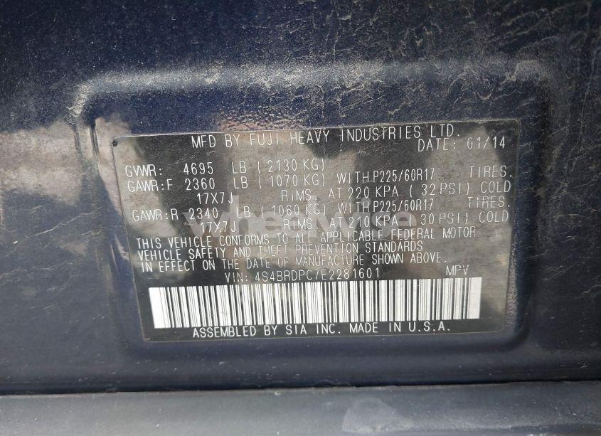 Photo 9 of 2014 Subaru Outback 3.6R LIMITED (VIN 4S4BRDPC7E2281601)