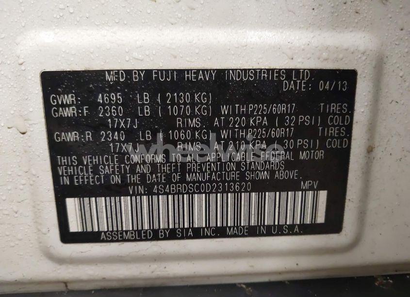 Photo 9 of 2013 Subaru Outback 3.6R LIMITED (VIN 4S4BRDSC0D2313620)