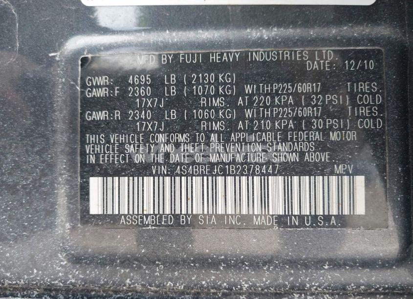 Photo 9 of 2011 Subaru Outback 3.6R LIMITED (VIN 4S4BREJC1B2378447)