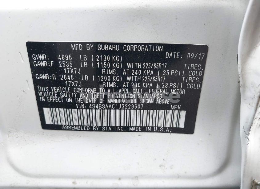 Photo 9 of 2018 Subaru Outback 2.5I (VIN 4S4BSAAC1J3229607)