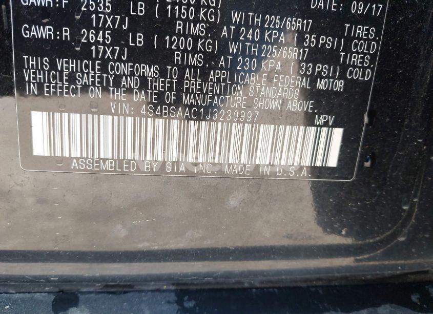 Photo 9 of 2018 Subaru Outback (VIN 4S4BSAAC1J3230997)