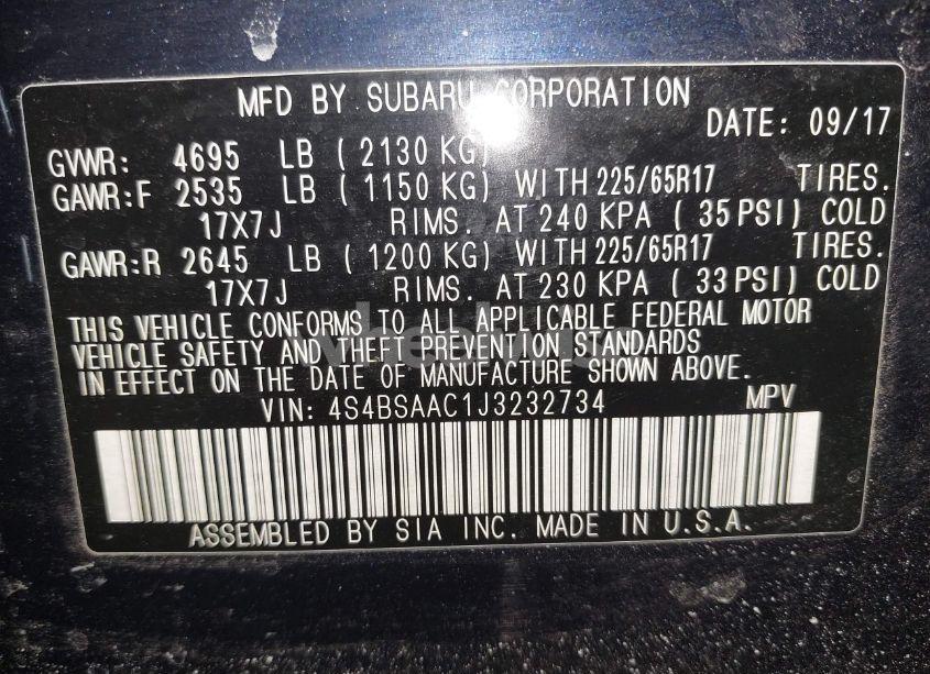 Photo 9 of 2018 Subaru Outback 2.5I (CVT) (VIN 4S4BSAAC1J3232734)