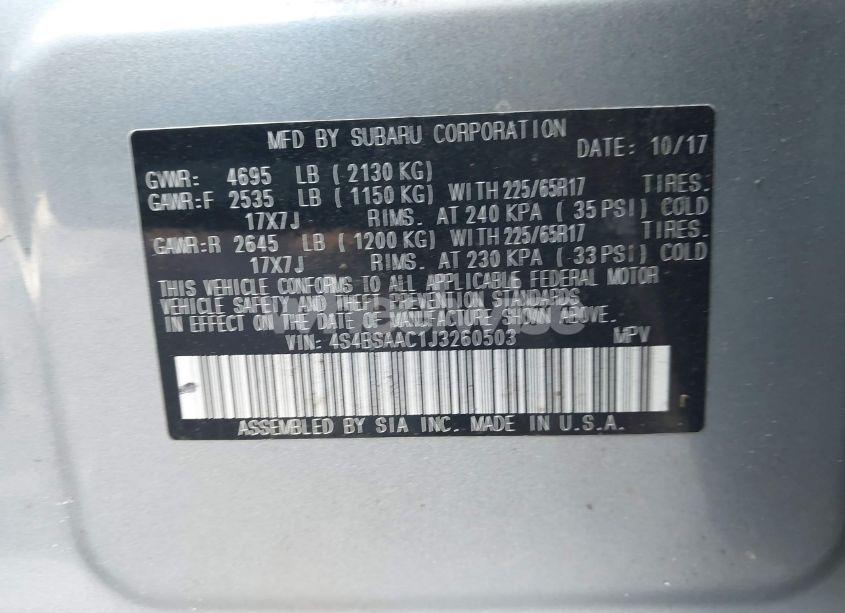 Photo 9 of 2018 Subaru Outback 2.5I (VIN 4S4BSAAC1J3260503)