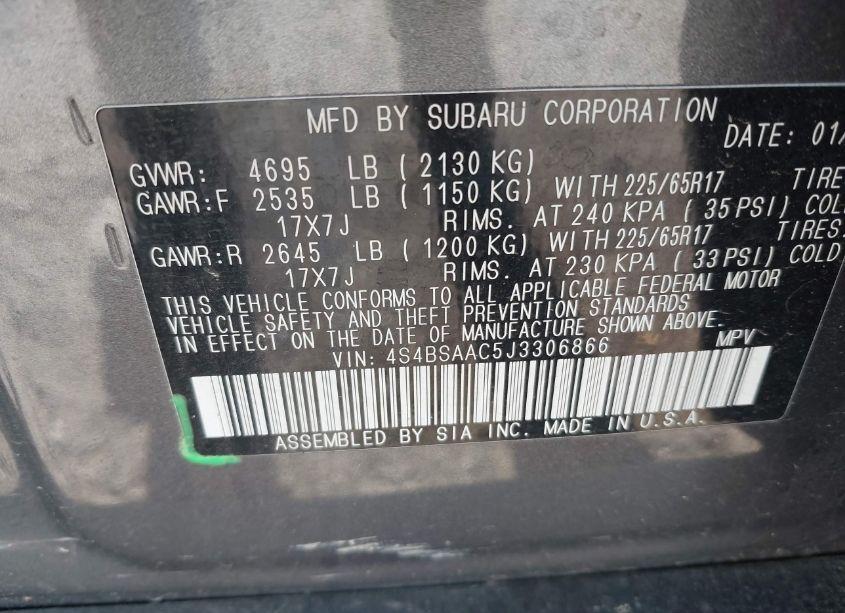 Photo 9 of 2018 Subaru Outback 2.5I (VIN 4S4BSAAC5J3306866)