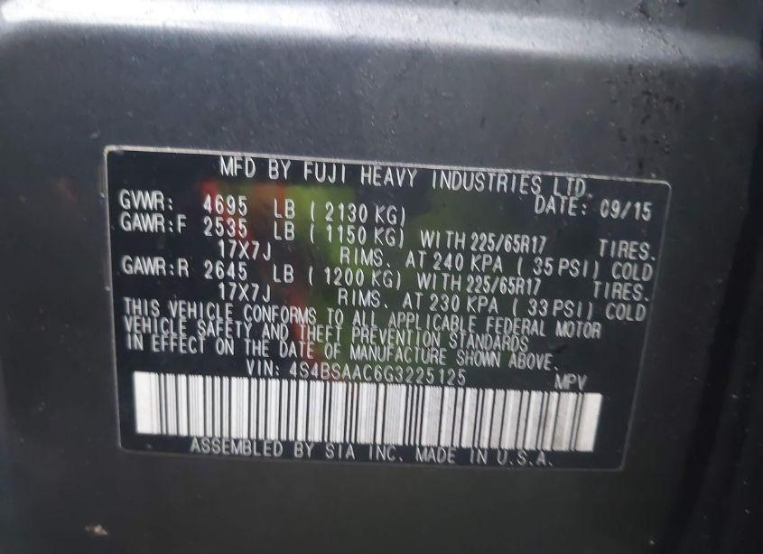 Photo 9 of 2016 Subaru Outback 2.5I (VIN 4S4BSAAC6G3225125)