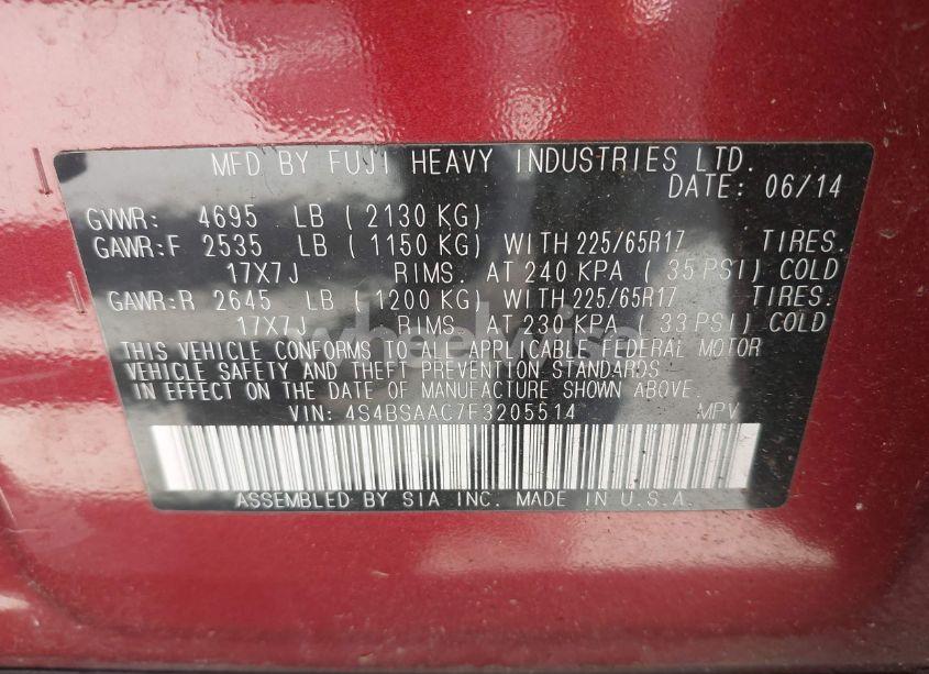 Photo 9 of 2015 Subaru Outback 2.5I (VIN 4S4BSAAC7F3205514)