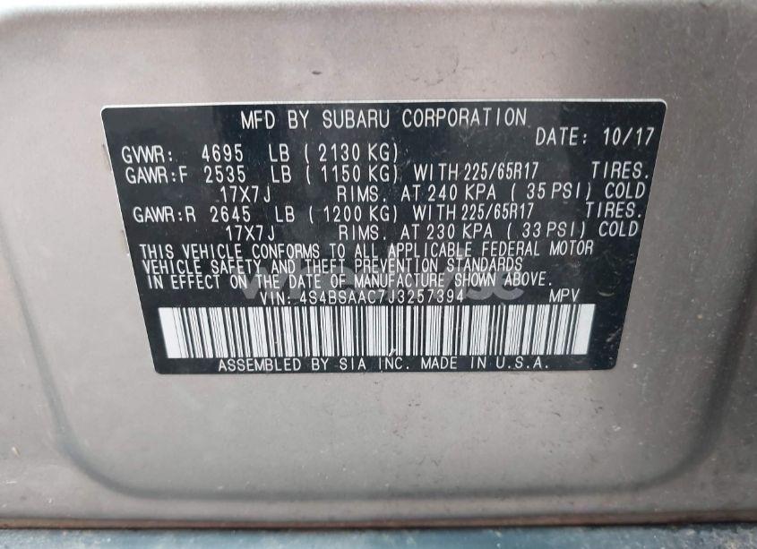 Photo 9 of 2018 Subaru Outback 2.5I (VIN 4S4BSAAC7J3257394)