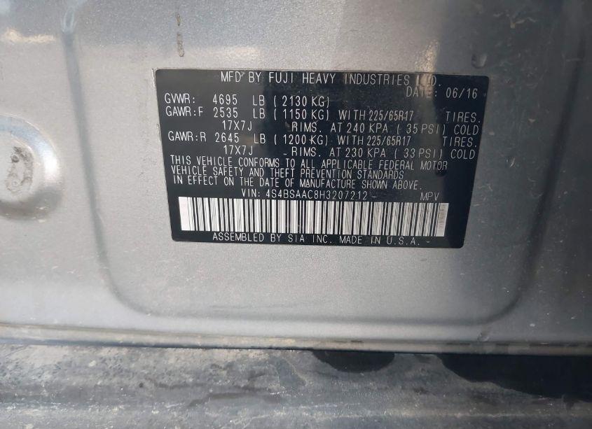 Photo 9 of 2017 Subaru Outback 2.5I (VIN 4S4BSAAC8H3207212)