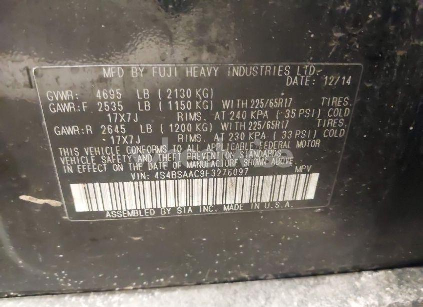 Photo 9 of 2015 Subaru Outback 2.5I (VIN 4S4BSAAC9F3276097)