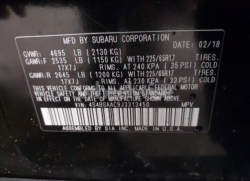 Photo 9 of 2018 Subaru Outback 2.5I (VIN 4S4BSAAC9J3313450)