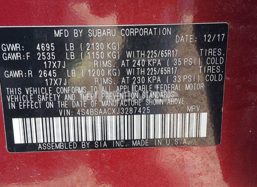 Photo 9 of 2018 Subaru Outback 2.5I (CVT) (VIN 4S4BSAACXJ3287425)