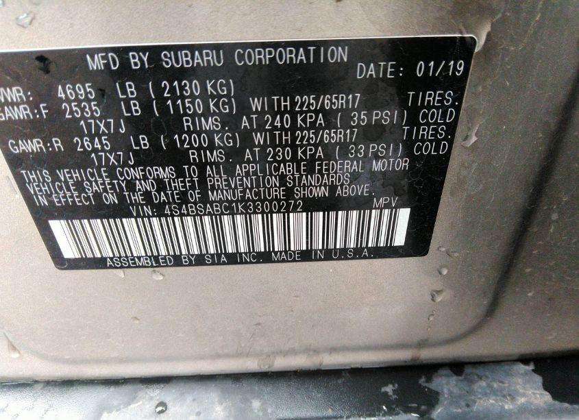 Photo 9 of 2019 Subaru Outback 2.5I (VIN 4S4BSABC1K3300272)