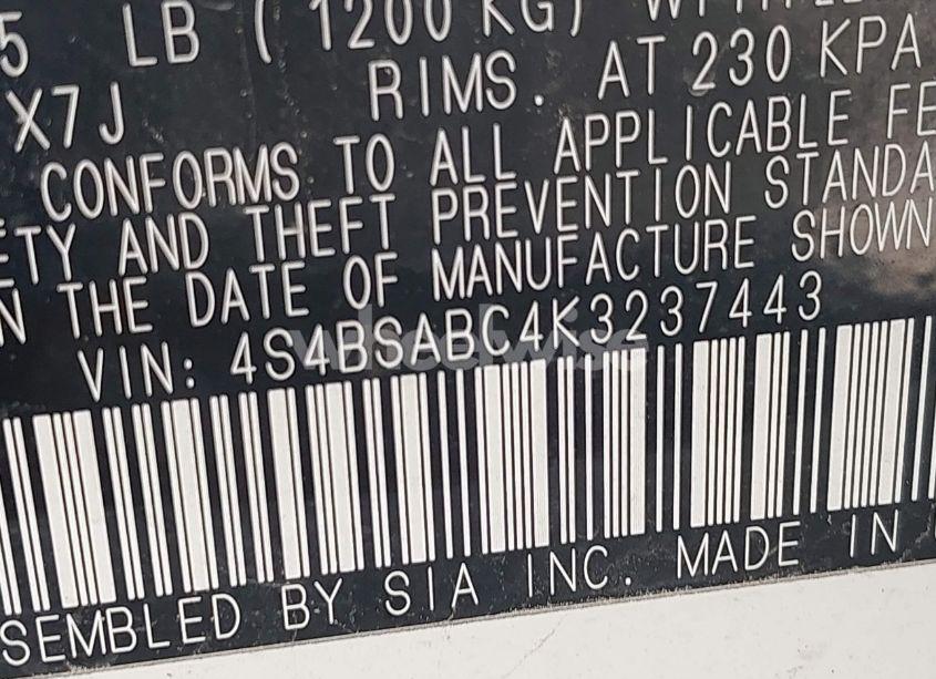 Photo 9 of 2019 Subaru Outback 2.5I (VIN 4S4BSABC4K3237443)