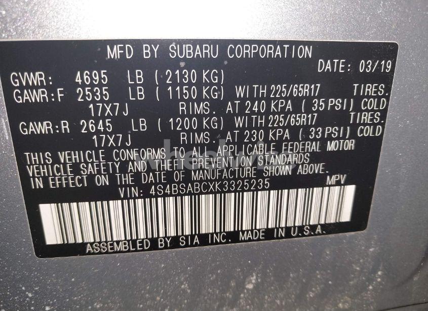 Photo 9 of 2019 Subaru Outback 2.5I (VIN 4S4BSABCXK3325235)