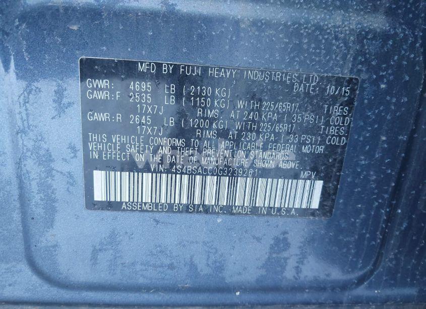 Photo 9 of 2016 Subaru Outback 2.5I PREMIUM (VIN 4S4BSACC0G3239261)