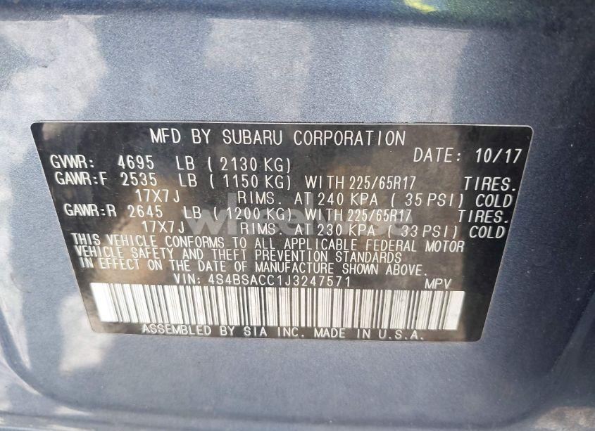 Photo 9 of 2018 Subaru Outback 2.5I PREMIUM (VIN 4S4BSACC1J3247571)