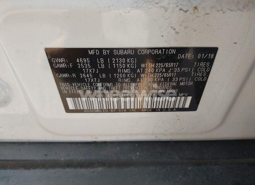 Photo 9 of 2018 Subaru Outback 2.5I PREMIUM (VIN 4S4BSACC1J3299928)