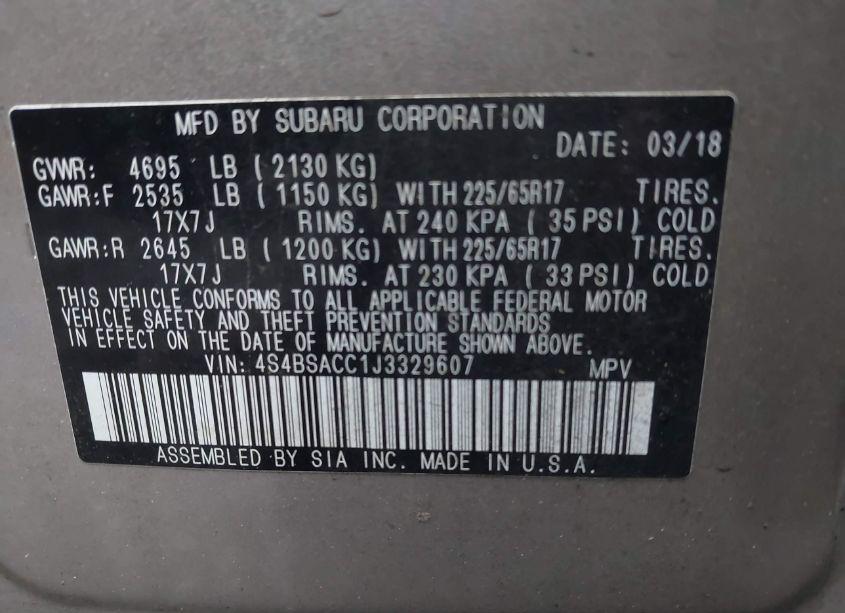 Photo 9 of 2018 Subaru Outback 2.5I PREMIUM (VIN 4S4BSACC1J3329607)