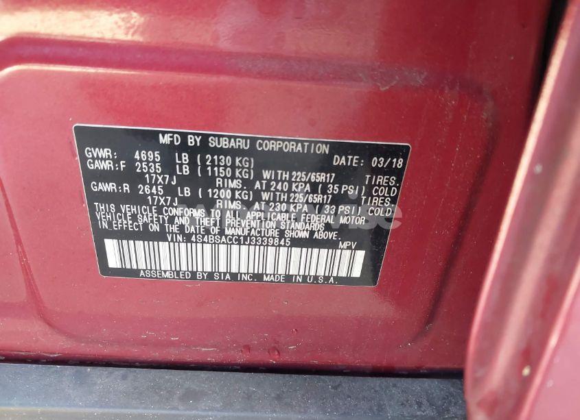 Photo 9 of 2018 Subaru Outback 2.5I PREMIUM (VIN 4S4BSACC1J3339845)