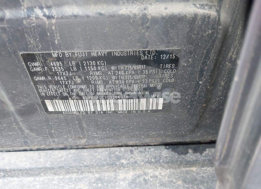 Photo 9 of 2016 Subaru Outback 2.5I PREMIUM (VIN 4S4BSACC2G3266378)