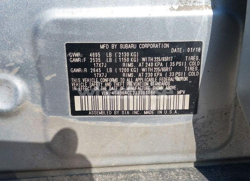 Photo 9 of 2018 Subaru Outback 2.5I PREMIUM (VIN 4S4BSACC2J3301086)