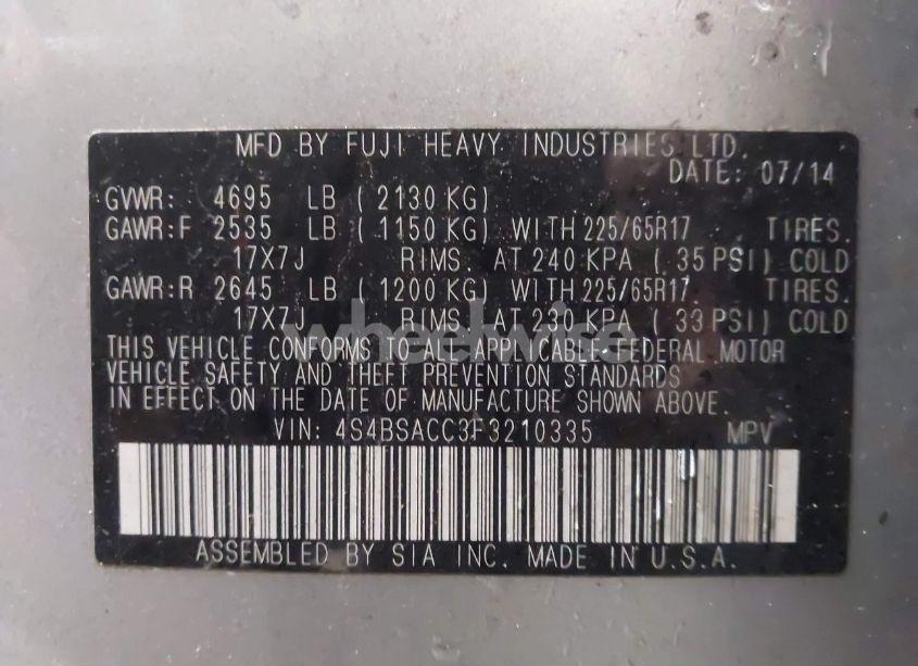 Photo 9 of 2015 Subaru Outback 2.5I PREMIUM (VIN 4S4BSACC3F3210335)