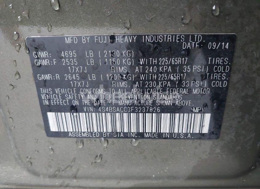 Photo 9 of 2015 Subaru Outback 2.5I PREMIUM (VIN 4S4BSACC3F3237826)