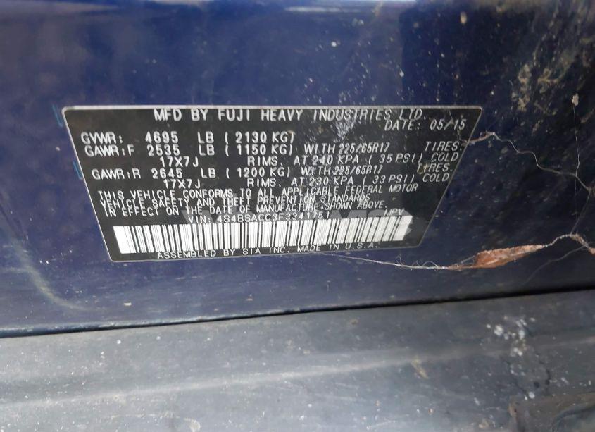 Photo 9 of 2015 Subaru Outback 2.5I PREMIUM (VIN 4S4BSACC3F3341751)