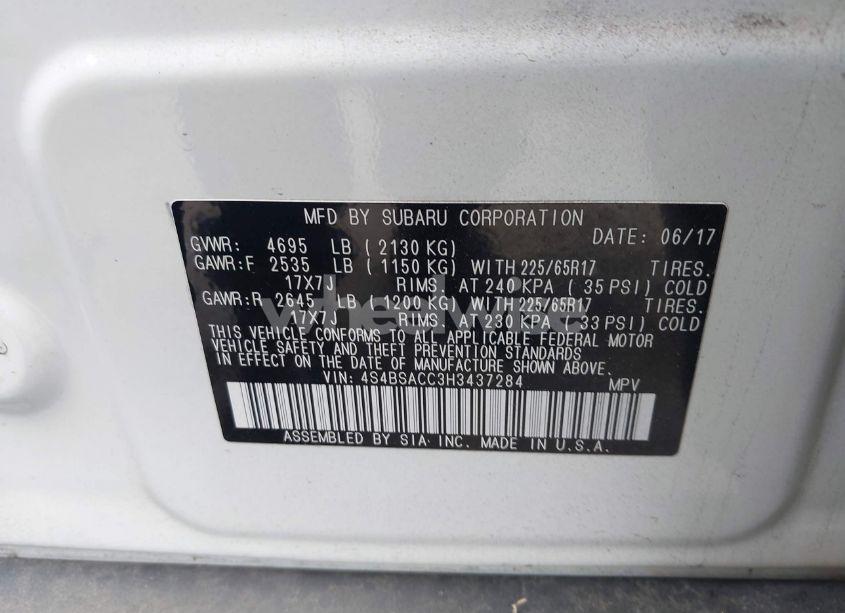 Photo 9 of 2017 Subaru Outback 2.5I PREMIUM (VIN 4S4BSACC3H3437284)