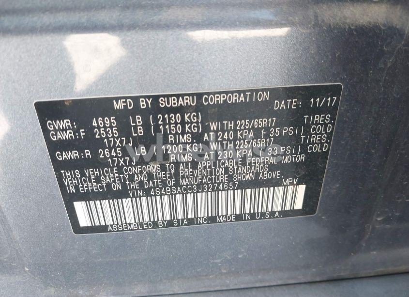 Photo 9 of 2018 Subaru Outback 2.5I PREMIUM (VIN 4S4BSACC3J3274657)