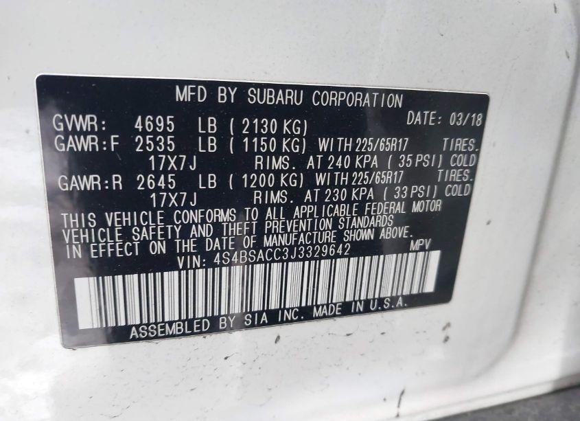 Photo 9 of 2018 Subaru Outback 2.5I PREMIUM (VIN 4S4BSACC3J3329642)