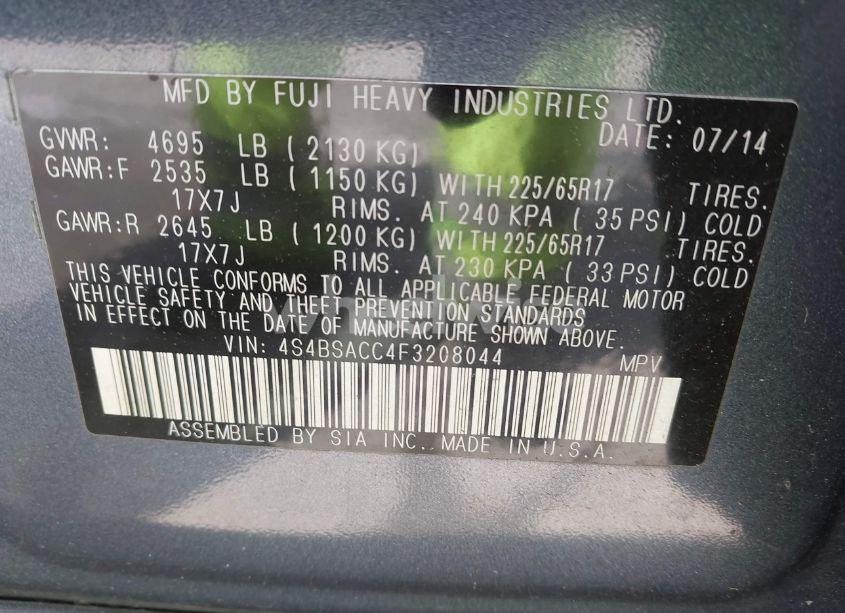 Photo 9 of 2015 Subaru Outback 2.5I PREMIUM (VIN 4S4BSACC4F3208044)