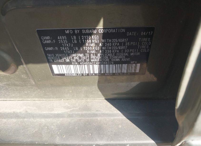 Photo 9 of 2017 Subaru Outback 2.5I PREMIUM (VIN 4S4BSACC4H3386376)