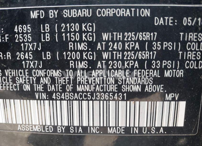 Photo 9 of 2018 Subaru Outback 2.5I PREMIUM (VIN 4S4BSACC5J3365431)