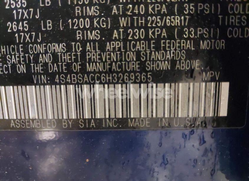 Photo 9 of 2017 Subaru Outback 2.5I PREMIUM (VIN 4S4BSACC6H3269365)