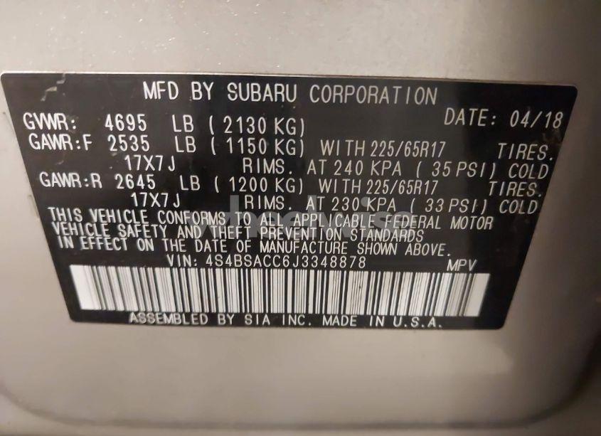 Photo 9 of 2018 Subaru Outback 2.5I PREMIUM (VIN 4S4BSACC6J3348878)