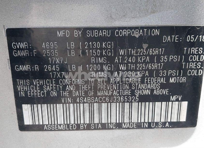 Photo 9 of 2018 Subaru Outback 2.5I PREMIUM (VIN 4S4BSACC6J3365325)