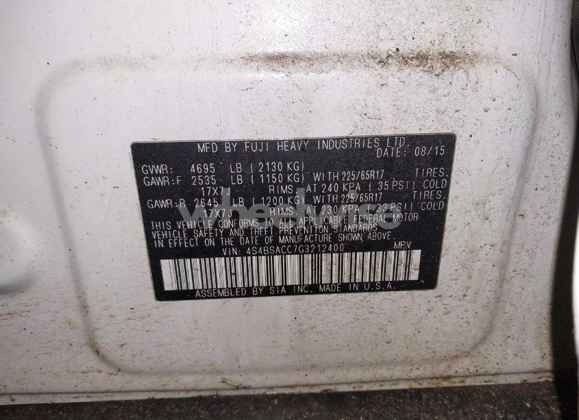 Photo 9 of 2016 Subaru Outback 2.5I PREMIUM (VIN 4S4BSACC7G3212400)