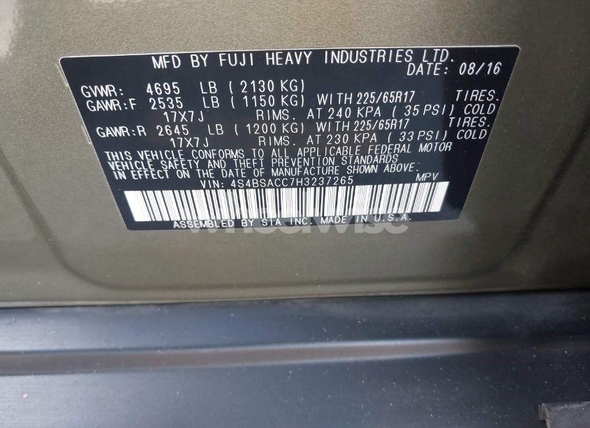 Photo 9 of 2017 Subaru Outback 2.5I PREMIUM (VIN 4S4BSACC7H3237265)