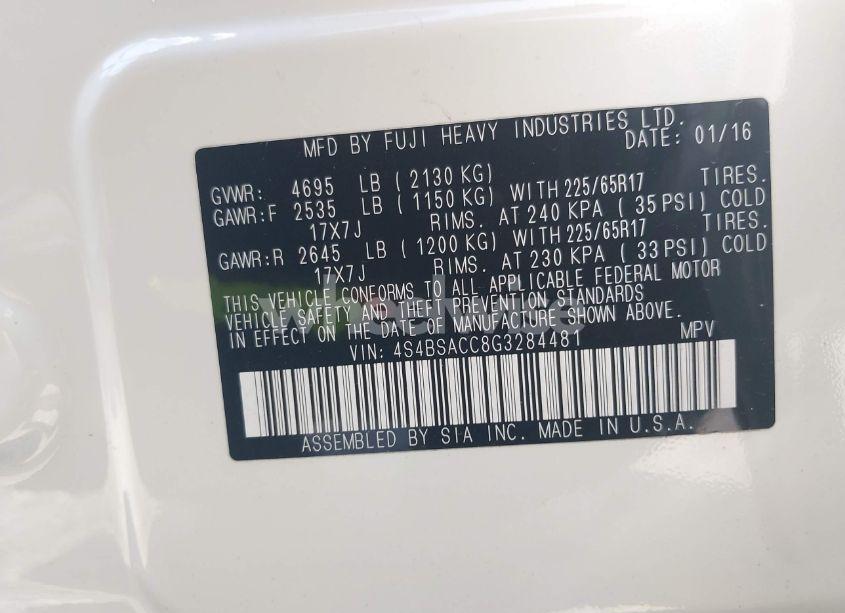 Photo 9 of 2016 Subaru Outback 2.5I PREMIUM (VIN 4S4BSACC8G3284481)