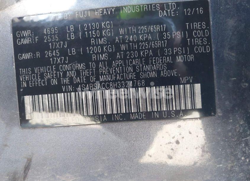 Photo 9 of 2017 Subaru Outback 2.5I PREMIUM (VIN 4S4BSACC8H3324768)