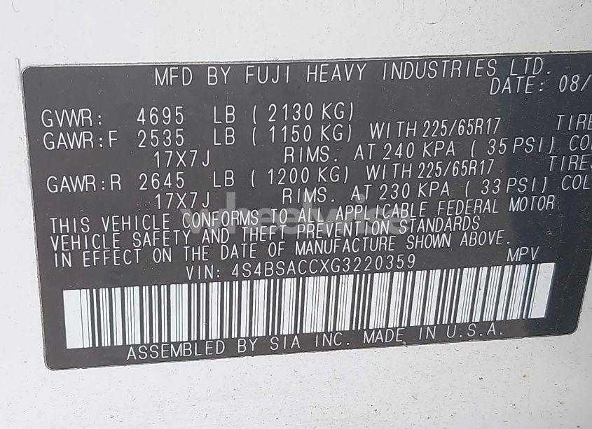 Photo 9 of 2016 Subaru Outback 2.5I PREMIUM (VIN 4S4BSACCXG3220359)
