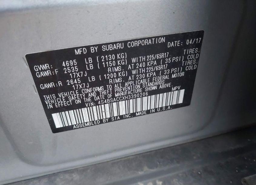 Photo 9 of 2017 Subaru Outback 2.5I PREMIUM (VIN 4S4BSACCXH3390206)