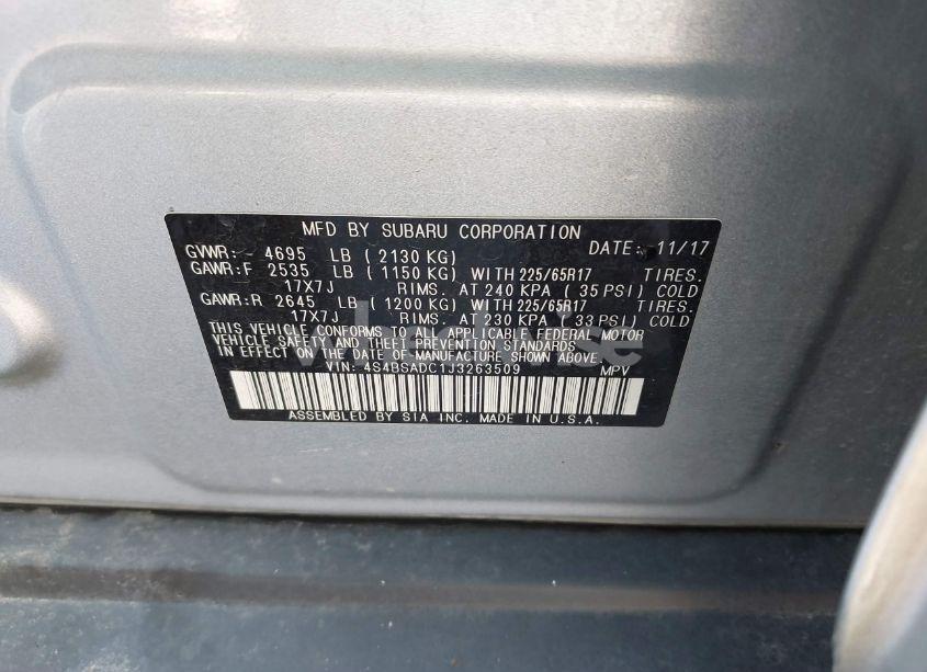 Photo 9 of 2018 Subaru Outback 2.5I PREMIUM (VIN 4S4BSADC1J3263509)