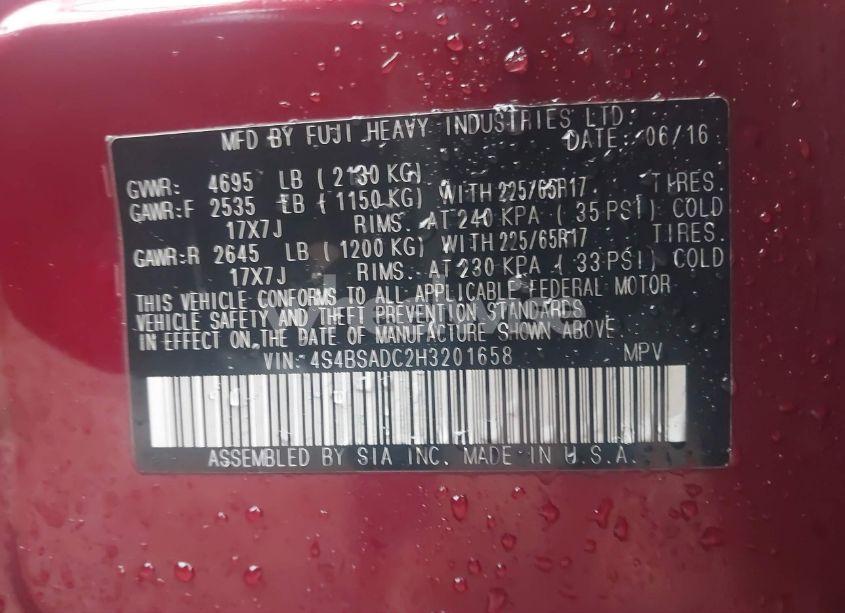 Photo 9 of 2017 Subaru Outback 2.5I PREMIUM (VIN 4S4BSADC2H3201658)